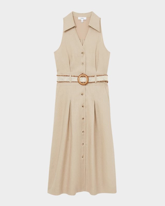 Annie Pleated Button-Down Linen Midi Dress